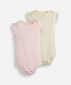 kit de 2 body infantis de algodão com laise - multicor 12-18