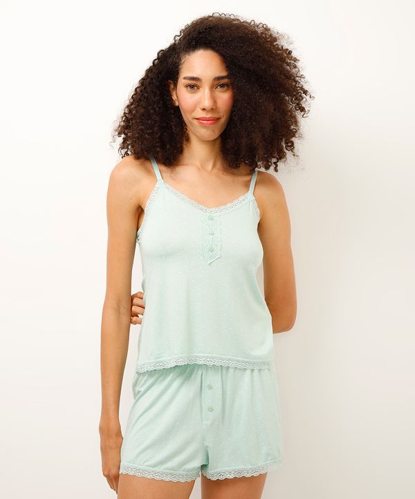 pijama short doll de viscose poá verde PP