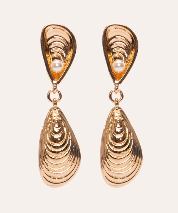 brinco de concha com pérola dourado Único