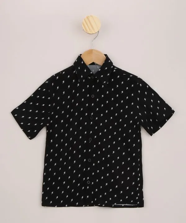 Camisa Infantil Estampada de Raios Manga Curta Preta 8