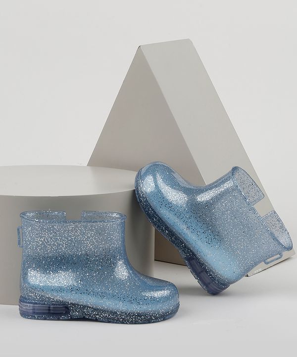 Bota Galocha Infantil Baby Club com Glitter e Luz Azul Claro 21-22