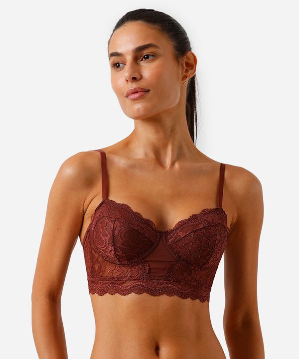 sutiã meia taça cropped com renda marrom 44