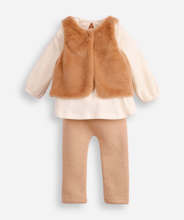 conjunto de algodão infantil longo com colete bege 18-24