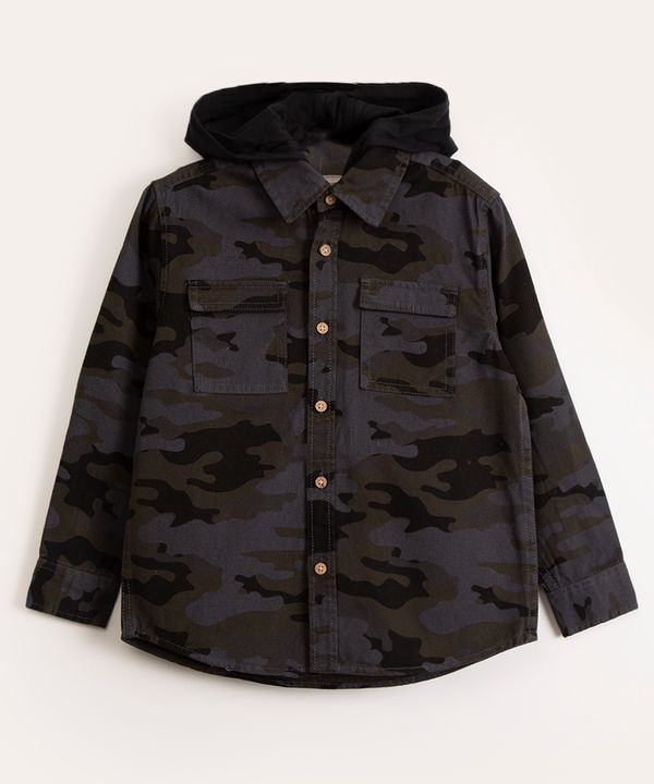camisa infantil camuflada manga longa com capuz verde 12