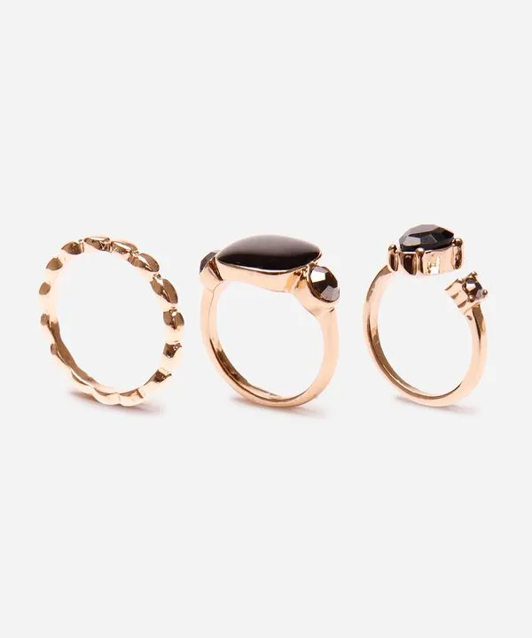 kit de 3 anéis vintage mindset dourado UNICO