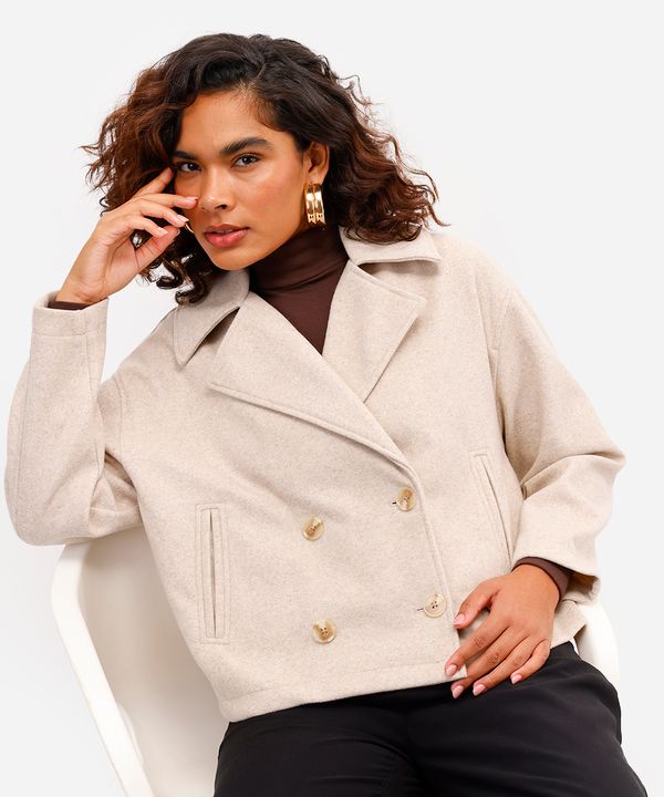 casaco feminino manga longa texturizado bege M
