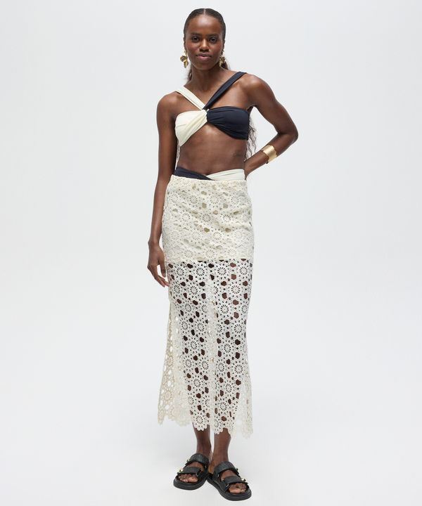 saia midi saída de praia rendada patbo off white G