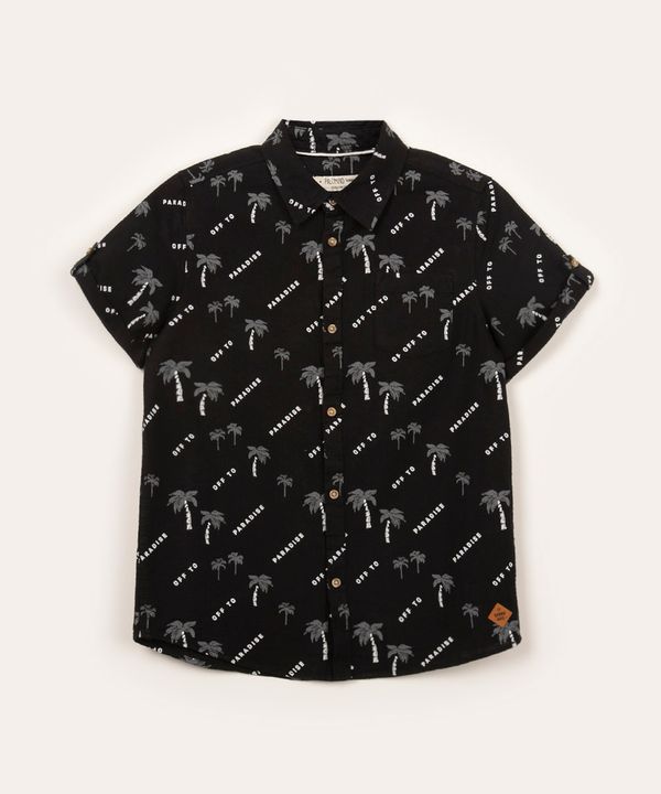 camisa infantil de algodão com bolso manga curta coqueiros preto 10