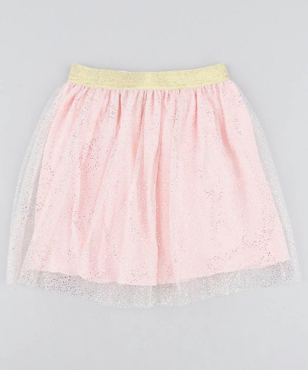 Saia Infantil em Tule Estampado de Poá Metalizado Rosa Claro 4