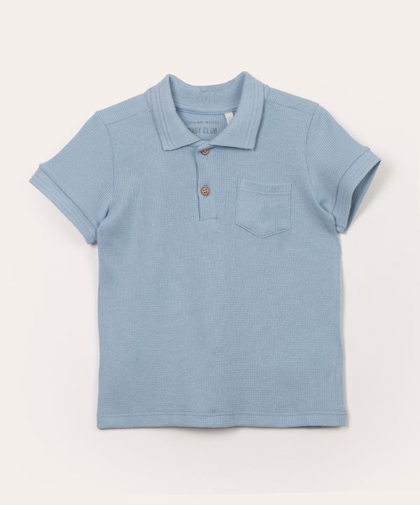 polo infantil texturizada com bolso azul 1