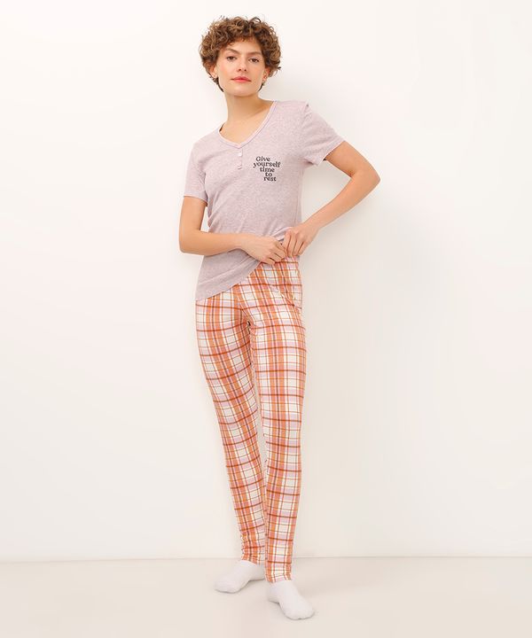 pijama de viscose manga curta xadrez lilás P
