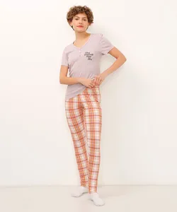 pijama de viscose manga curta xadrez lilás GG
