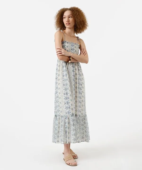vestido midi feminino com maria estampado - bege claro PP