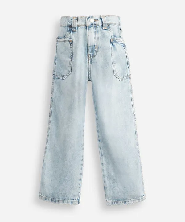 calça reta infantil jeans cós com elástico azul 12
