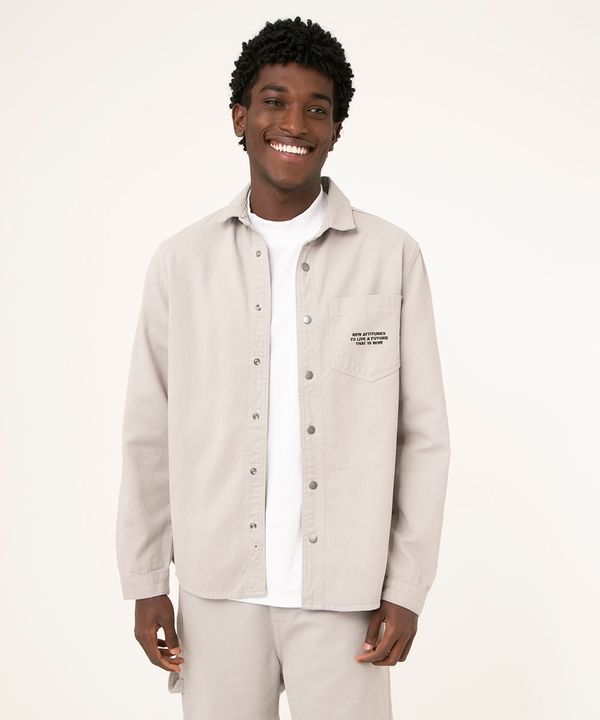 camisa overshirt de sarja manga longa cinza P