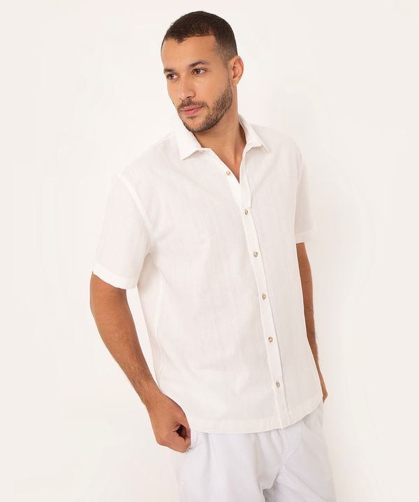 camisa texturizada manga curta off white M