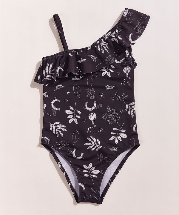 Maiô Infantil Bebê e Kids EMI Beachwear Tal Mãe Tal Filha Estampado Floresta com Proteção UV50+ Preto 1