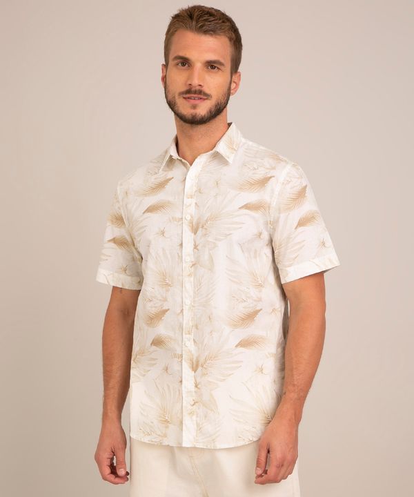 Camisa Tradicional de Algodão Estampada Folhagem Manga Curta com Bolso Branca G