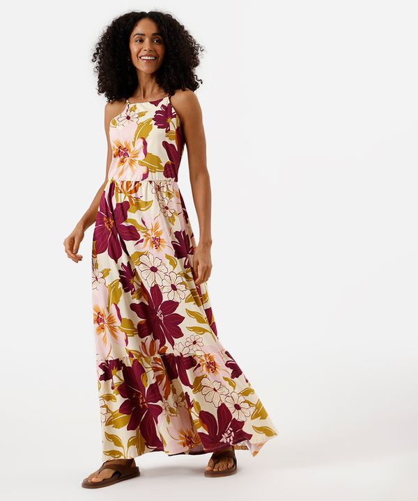 vestido longo alça fina feminino de algodão com recorte floral colorido G