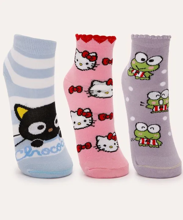 kit de 3 meias cano médio hello kitty e amigos colorida 34-39