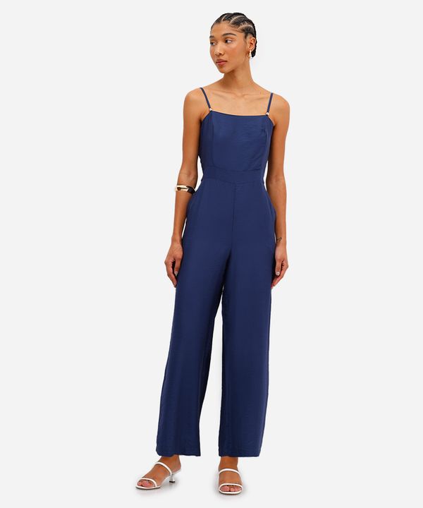 macacão feminino de viscose decote quadrado azul P
