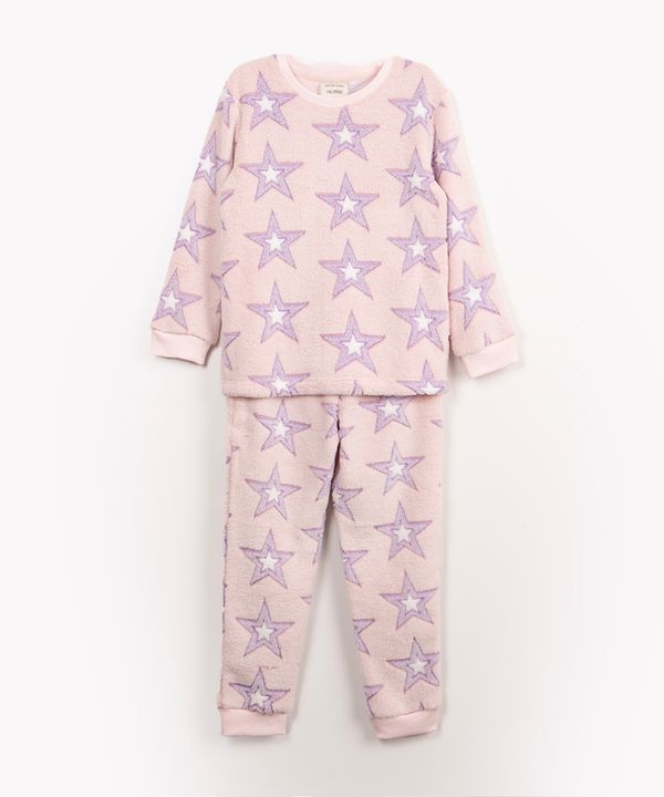 pijama infantil inverno estrelas fleece rosa 8