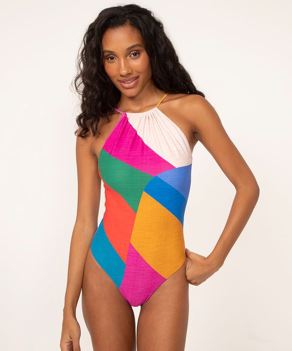 maiô halter neck com bojo prisma proteção uv50 laranja P