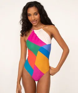 maiô halter neck com bojo prisma proteção uv50 laranja GG