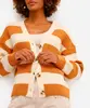 cardigan feminino de tricot listrado bege P