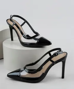 Scarpin Feminino Oneself Salto Alto Fino Bico Fino em Vinil Preto 38