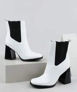 Bota Feminina Oneself Croco Salto Alto Cano Curto com Elástico Branca 39