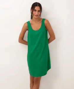 vestido curto de viscose decote redondo verde GG