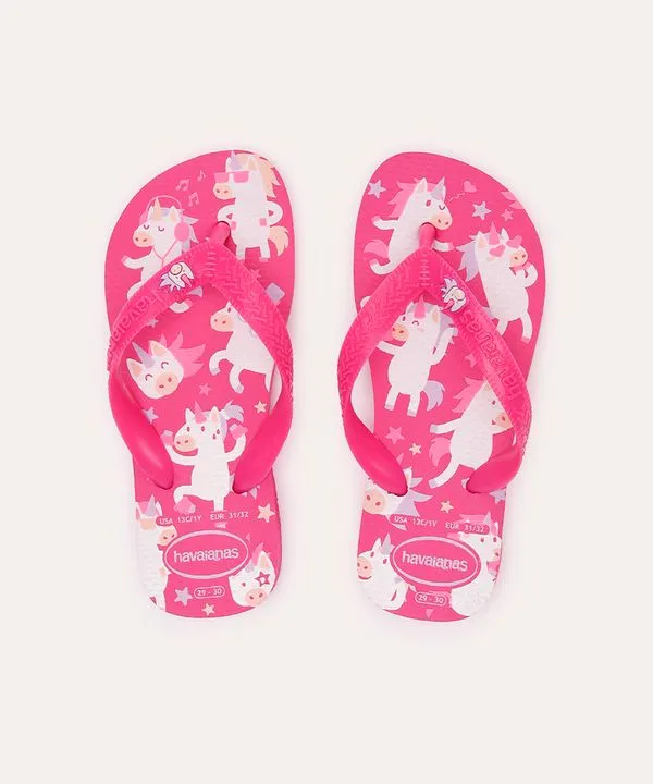 chinelo havaianas infantil fantasy unicórnio rosa 27-28