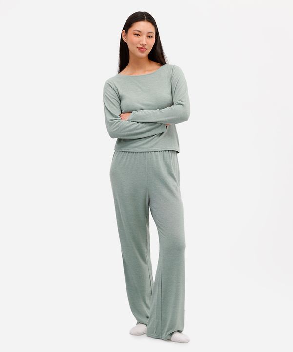 pijama longo feminino manga longa verde M