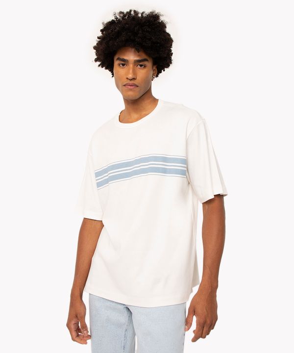 camiseta de algodão listras manga curta azul PP