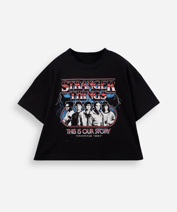 cropped juvenil de algodão stranger things preto 12