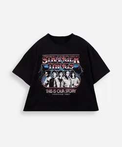 cropped juvenil de algodão stranger things preto 16