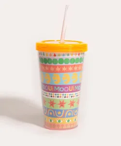 copo com tampa e canudo mundo mooui multicor Único