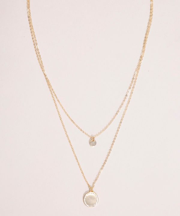 colar duplo pingentes redondos com strass dourado Único