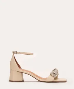 sandália salto médio laço com strass vizzano off white 37