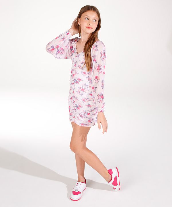 vestido juvenil de tule franzido floral colorido 10