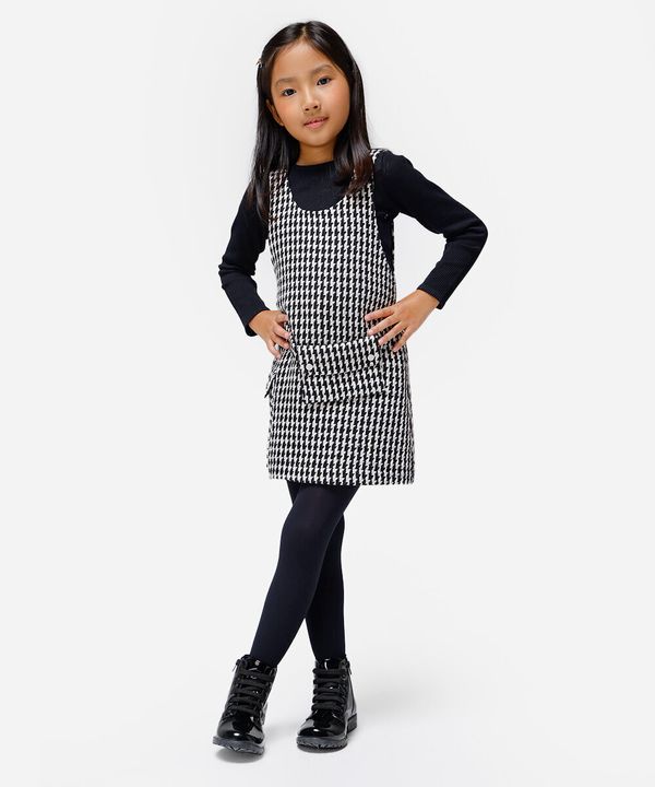 vestido infantil pied de poule com pochete colorido 12