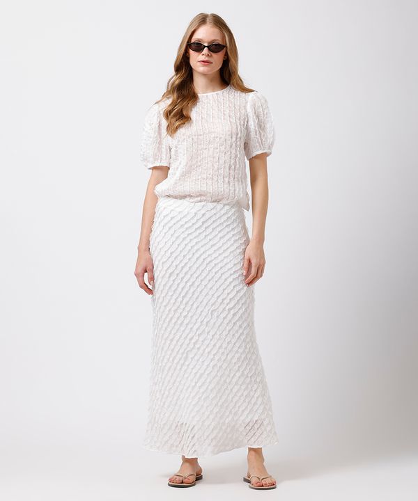 saia midi feminina com babados mindset off white GG