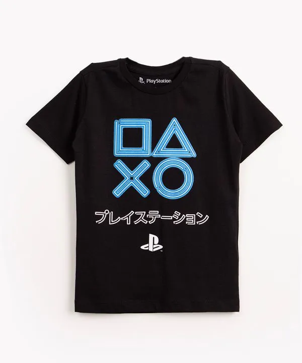 camiseta de malha infantil playstation manga curta preto 6