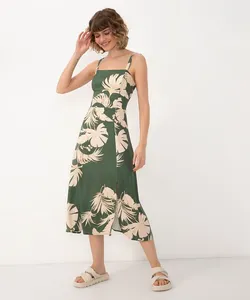 vestido midi de viscose floral com fenda verde P