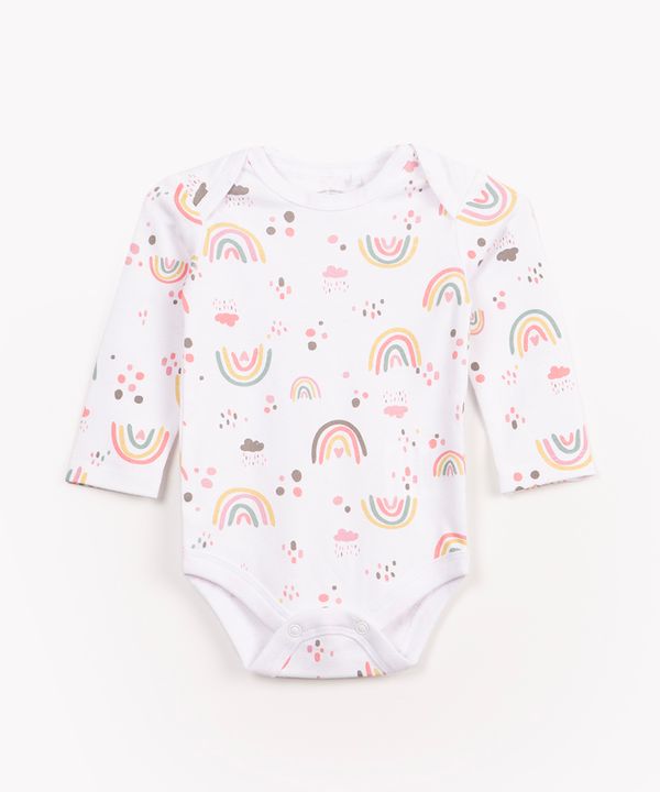 body infantil arco íris manga longa off white 18-24