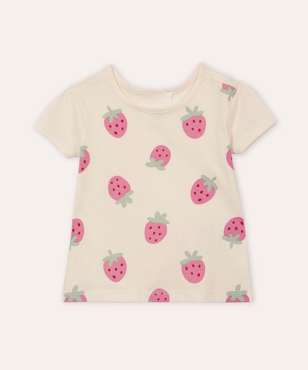 blusa de algodão infantil morangos off white 5