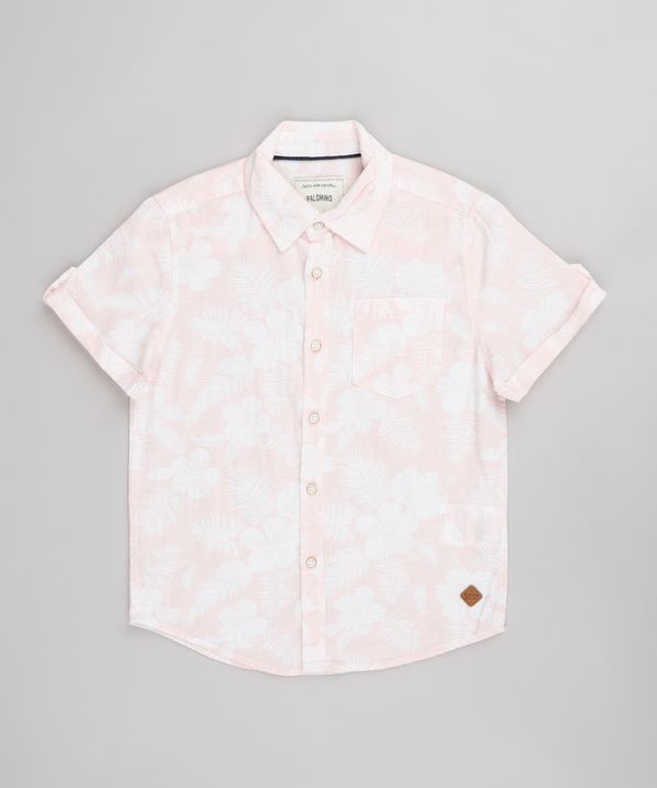 Camisa Infantil Estampado Floral com Bolso Manga Curta Rosa Claro 12
