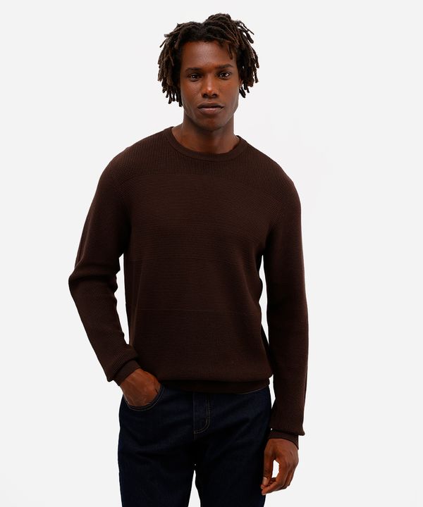 suéter de tricot texturizado - marrom escuro M