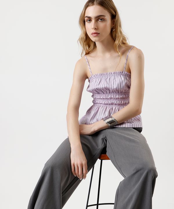 bata feminina alça fina franzida listrada lilás GG